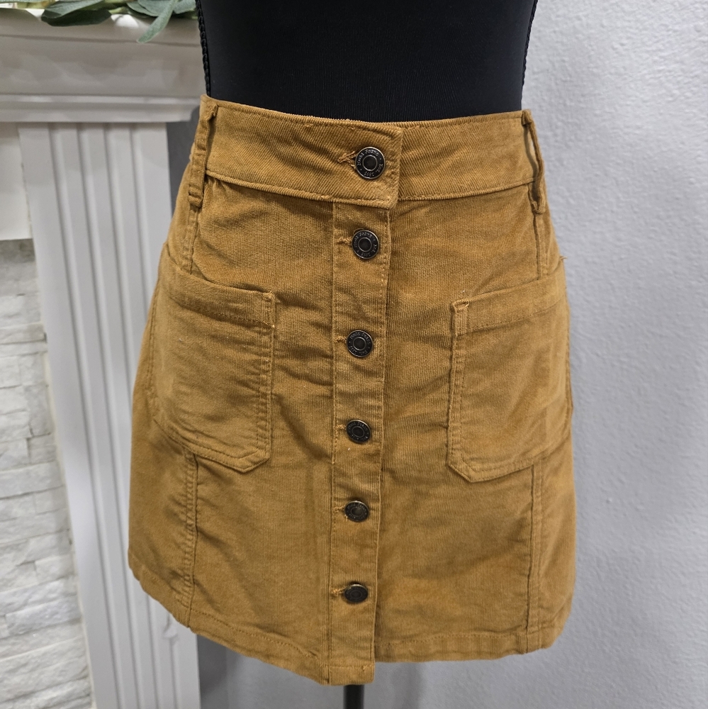 Mudd Button-Front Brown A-Line Skirt